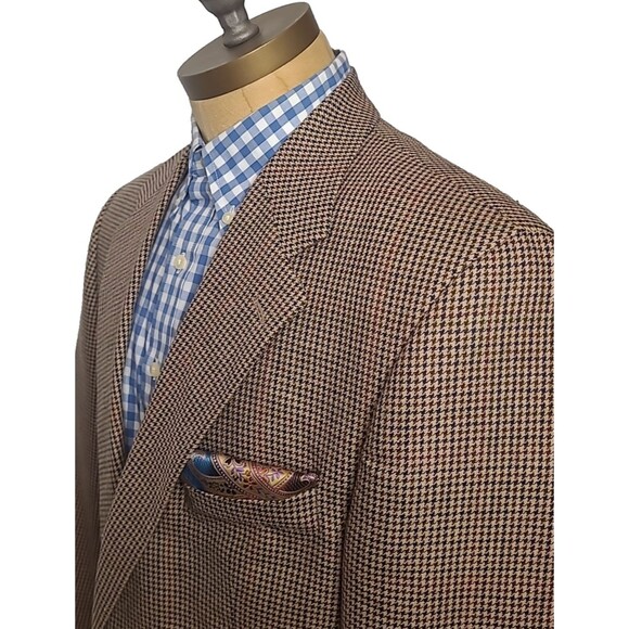 Vtg Chaps Ralph Lauren Blazer Mens 44R Houndstooth Silk Wool Sportscoat Canada - Picture 2 of 16